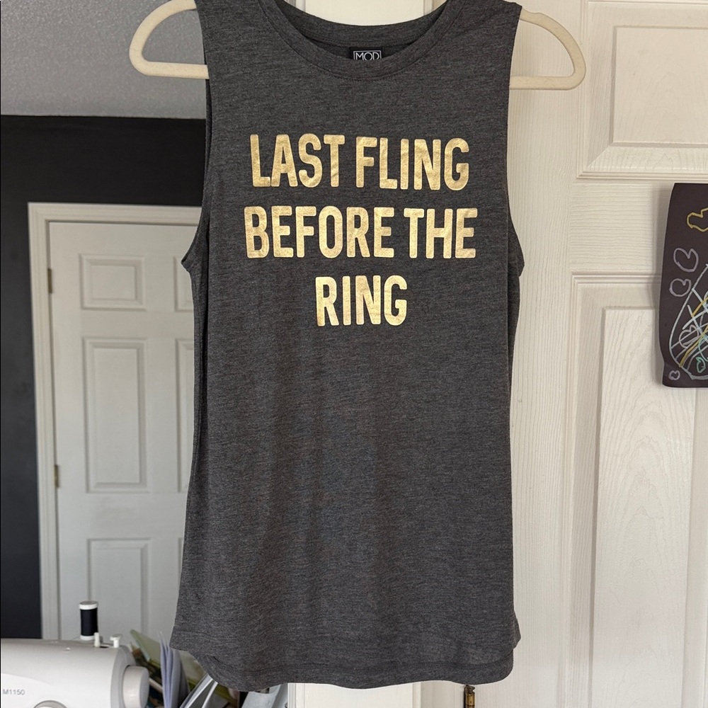 Modern Lux Charcoal Tank with Gold Graphic - 'Last Fling Before The Ring'